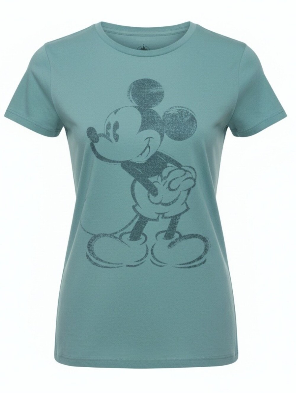 DISNEY Mickey Mouse TShirt Teal Blue Irridescent Graphic Cotton Small New